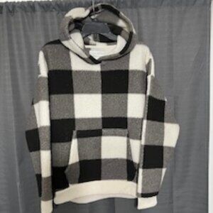 American Eagle Black and White Fuzzy Hoodie. Size Medium